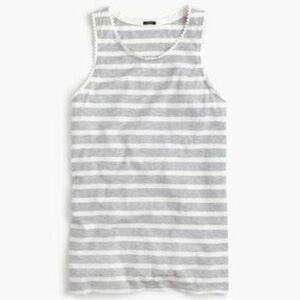 J. Crew Vintage Sleeveless Gray White Stripe Scallop Detail Cotton Top. XXXS.